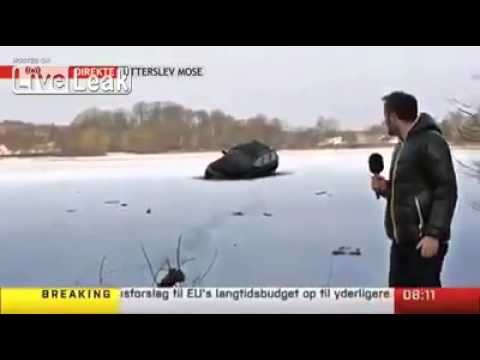 News report about a car parked on a frozen lake...