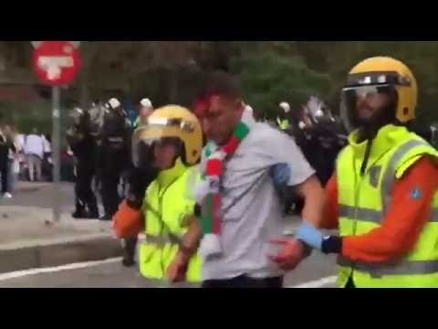 Zamieszki kibicow  Legii z Hiszpanska policja 