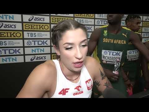 Marzenia sie spelnia!" Ewa Swoboda tuz po finalowym biegu sztafetowym 4x100m.