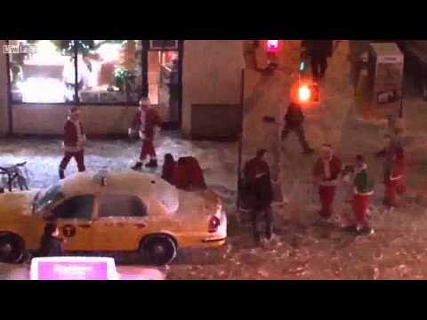 Drunken Brawl Between Six Santa Clauses